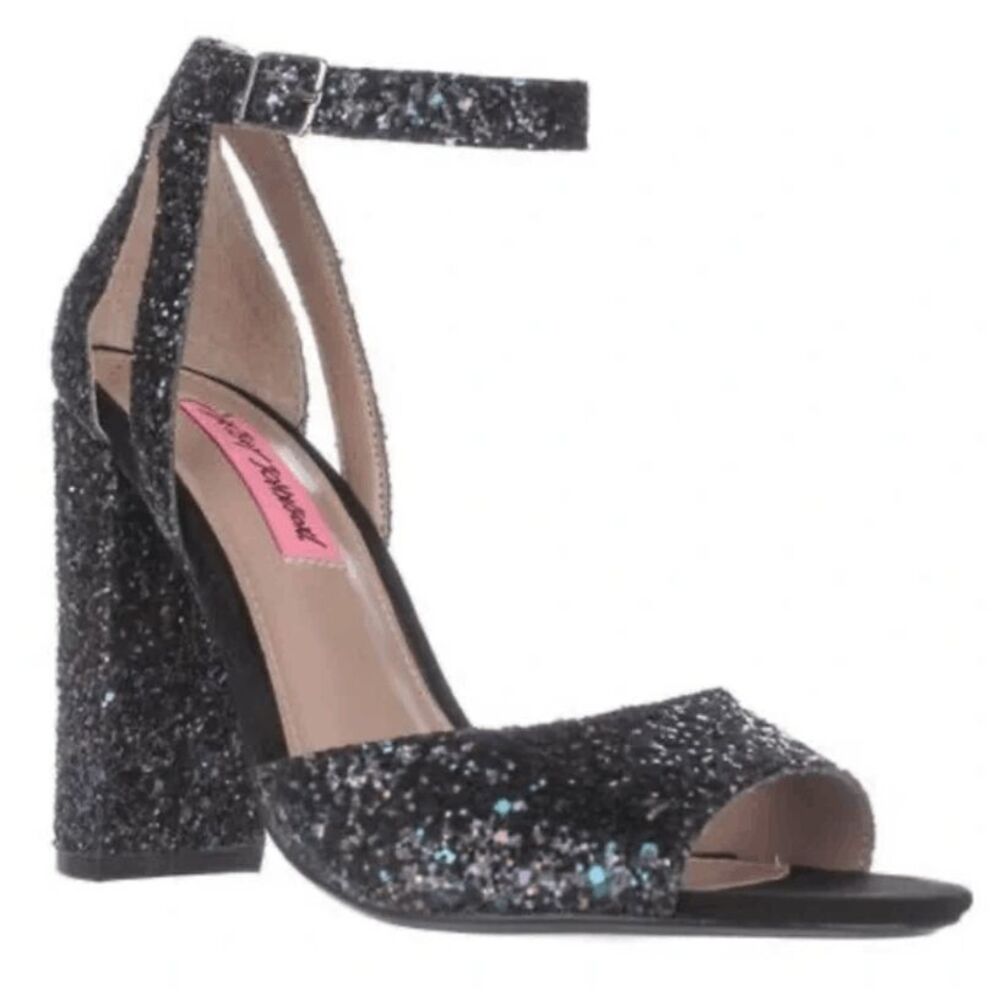 Betsey Johnson Glissten Black Blue Sparkle Peeptoe Heel Shoe, Sz 8.5, MSRP $109 - Picture 1 of 10